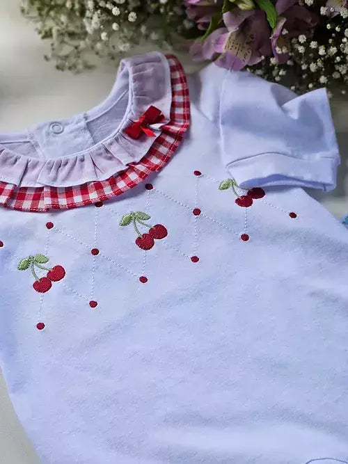 Macacão Longo Cereja Baby Blue