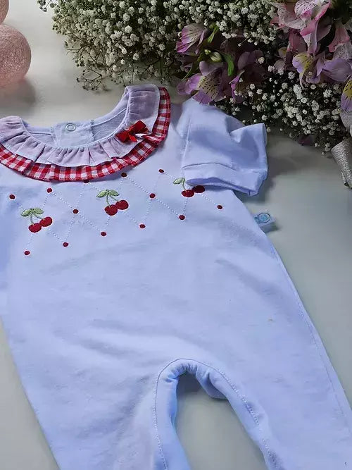 Macacão Longo Cereja Baby Blue